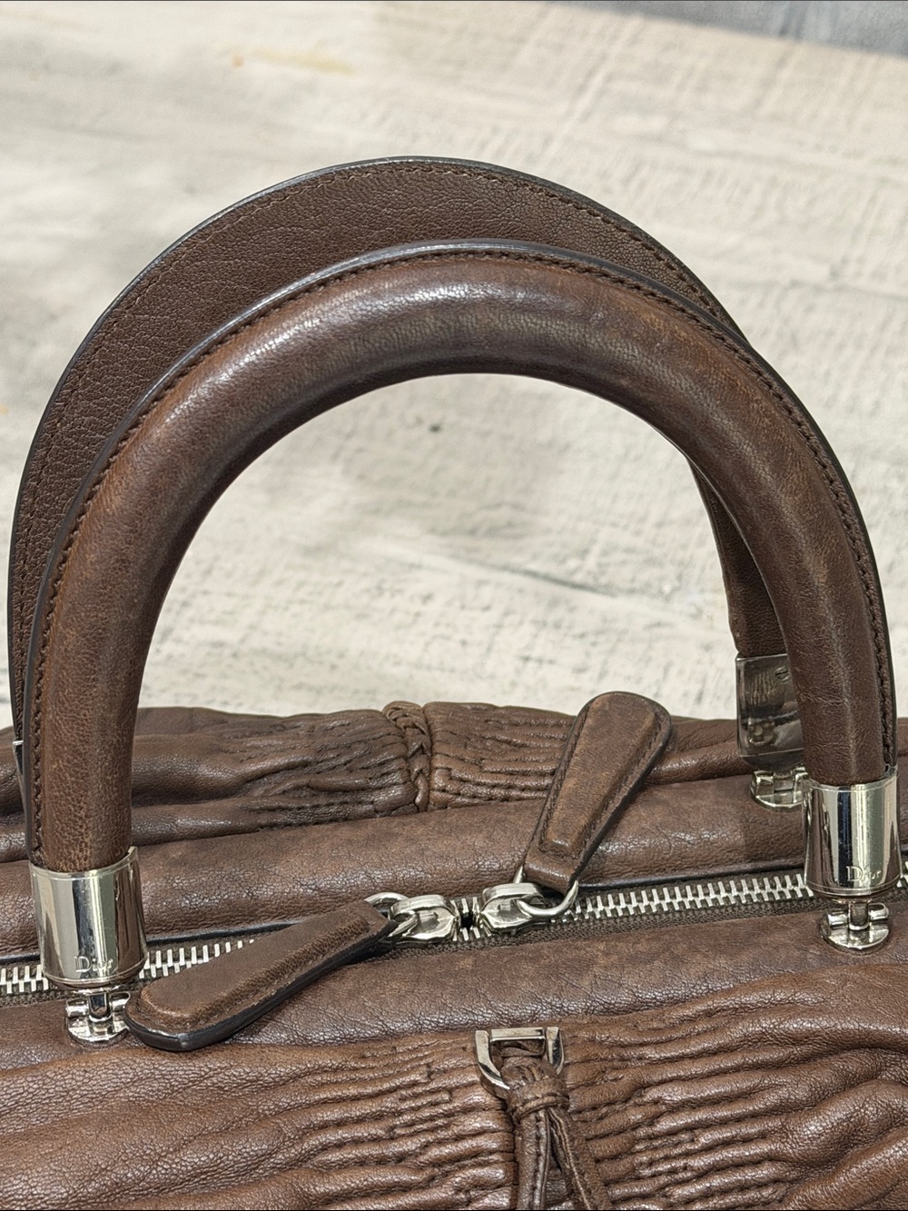 Dior Chocolate Brown Pebbled Leather Top-Handle Satchel - Picture 3 of 9
